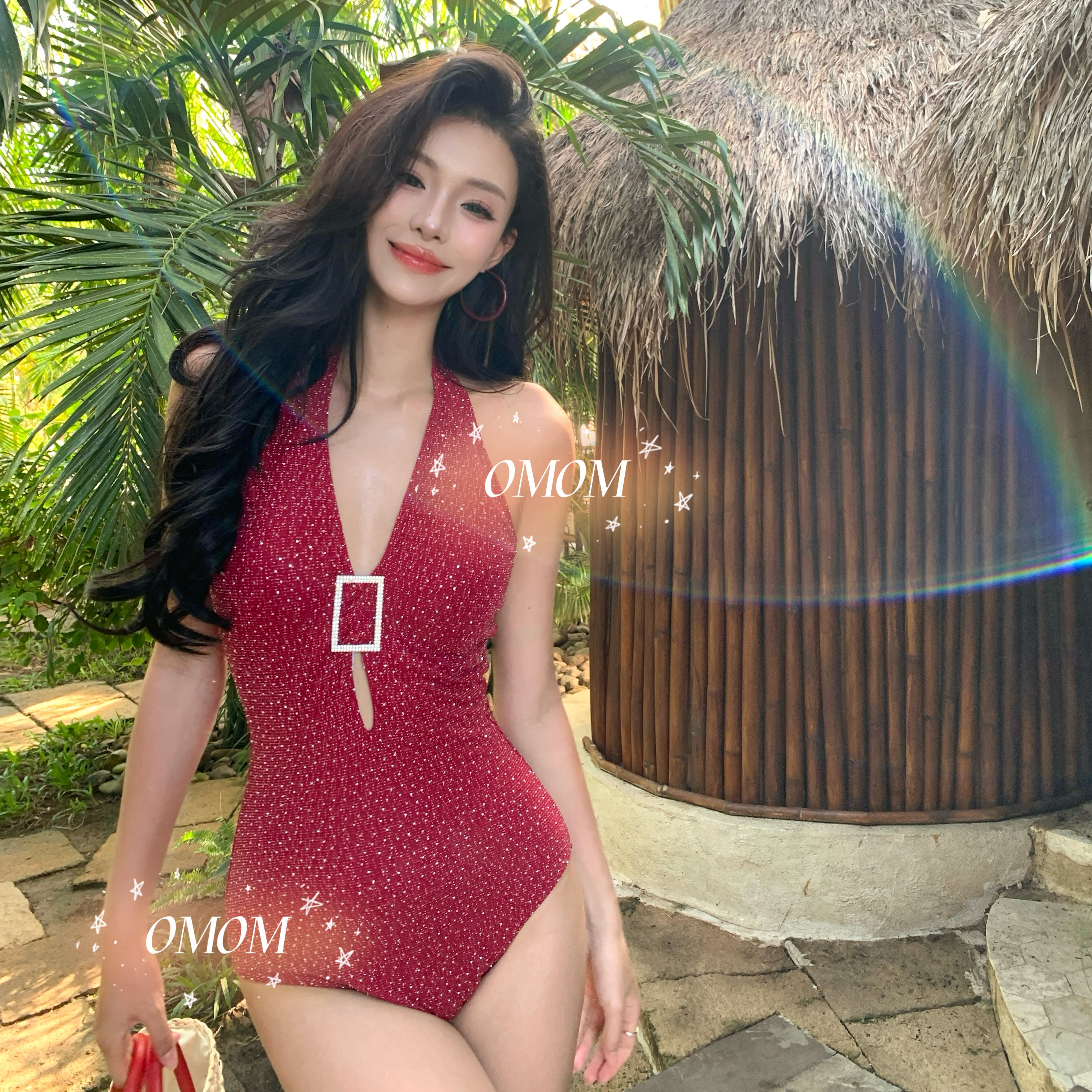 【暗夜玫瑰】性感深V连体泳衣高级感拍照好看温泉度假泳衣4169