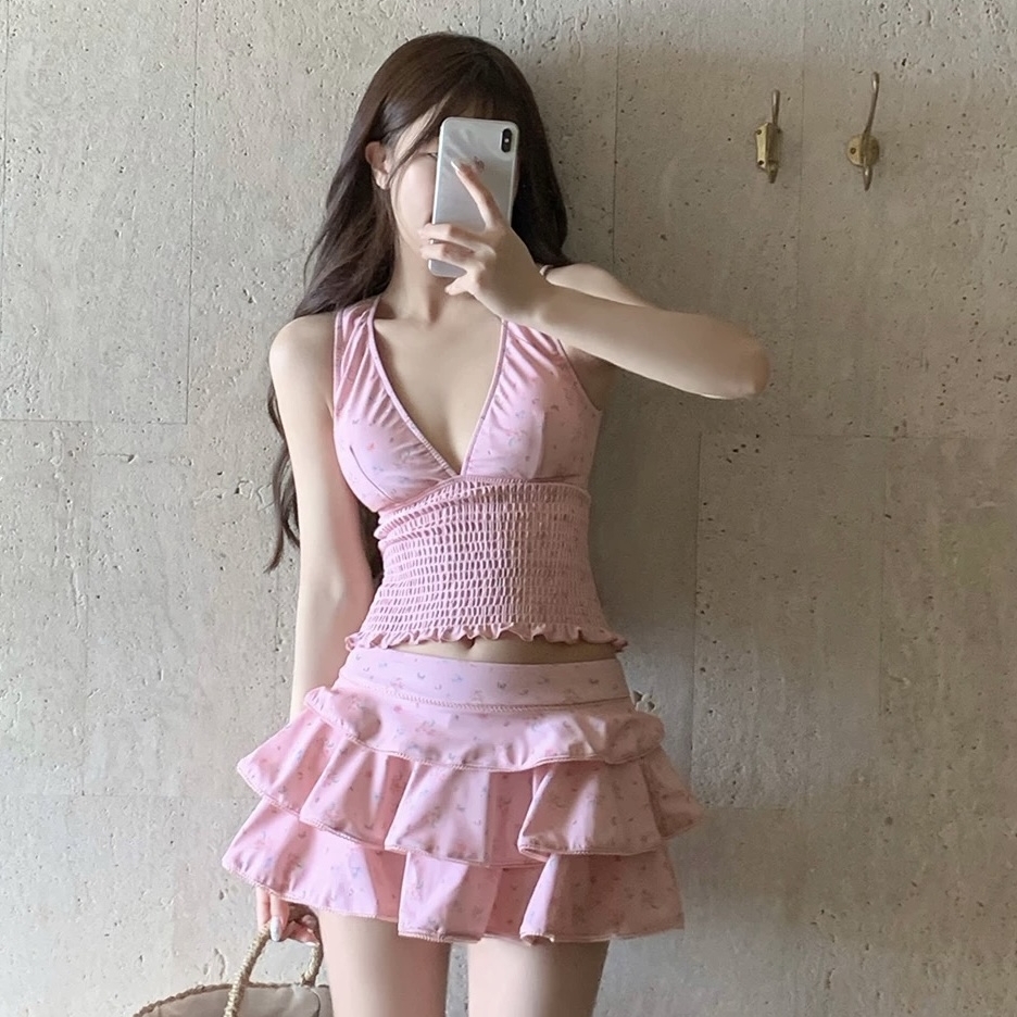 甜美少女碎花分体两件套泳衣ins风显瘦泡温泉海边度假泳装2568