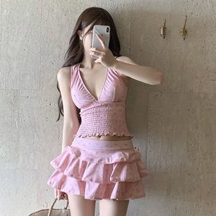 甜美少女碎花分体两件套泳衣ins风显瘦泡温泉海边度假泳装2568