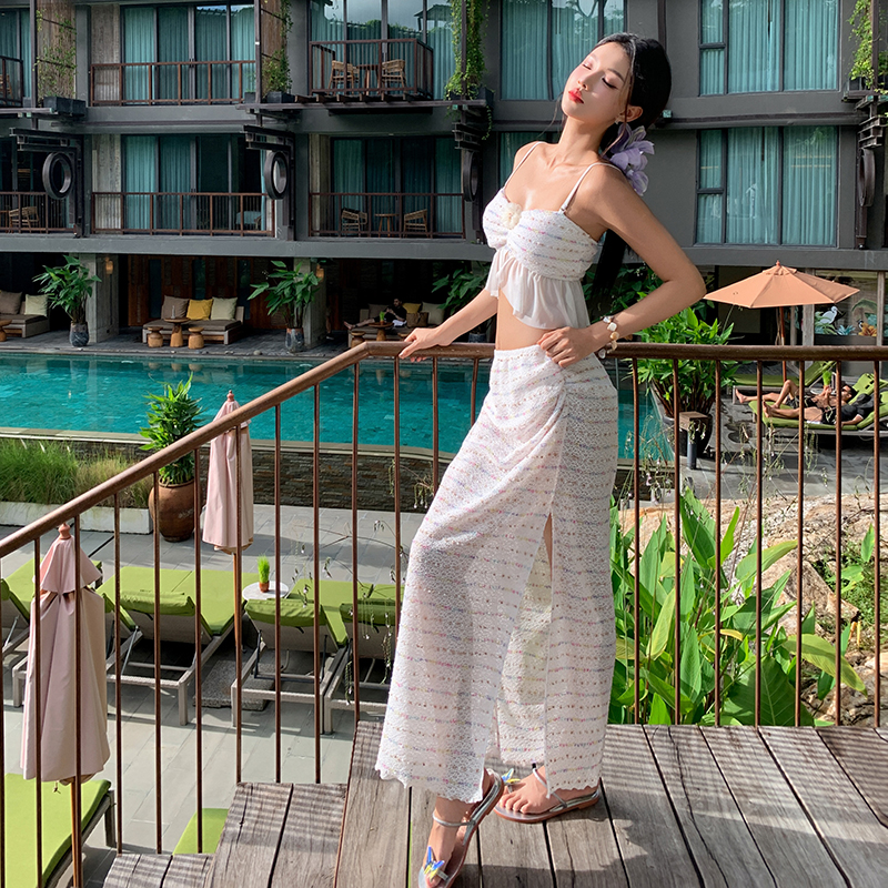 泰国度假泳衣小清新少女感显瘦分体三件套泡温泉海边比基尼95177