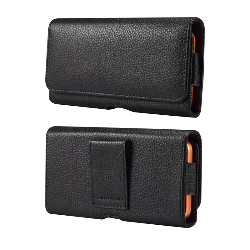 新款荔枝纹穿皮带挂腰包男士手机包横款翻盖真皮手机皮套手机袋套