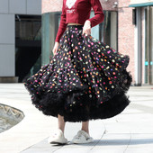 重工华丽超大裙摆显瘦遮跨半身裙轻奢纱裙A字旅拍网纱半身裙长裙