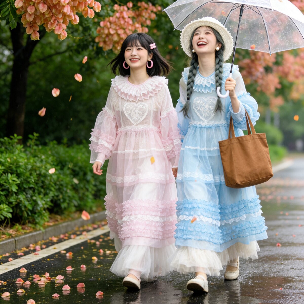 原创日系叠穿罩裙欧根纱超仙设计师宽松外搭中长款连衣裙透明纱裙