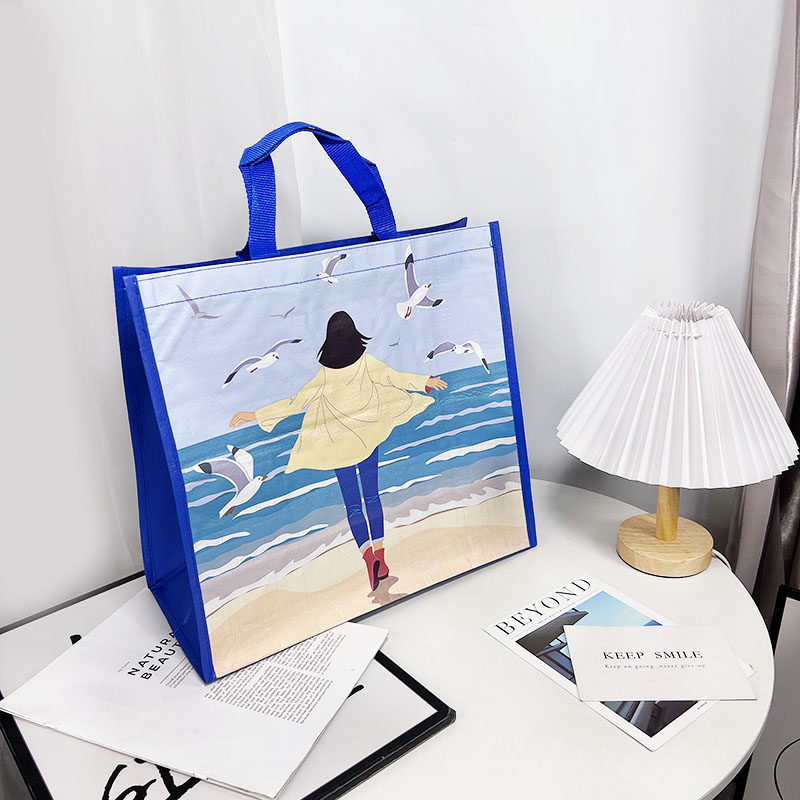 出口单可爱卡通插画防水手提袋子蛇皮编织袋大容量超市环保购物袋