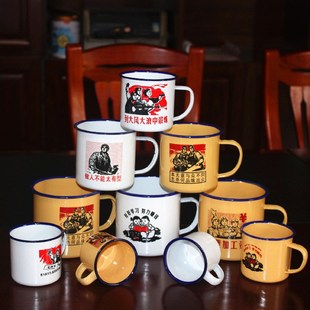 老式 大中小号大容量带盖无盖复古铁茶缸定制印字 搪瓷杯怀旧经典