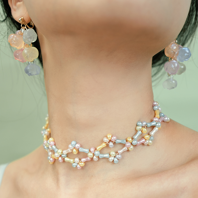 BOMBCACA淡彩蕾丝原创珠光重工串珠复古法式少女短项链choker颈链