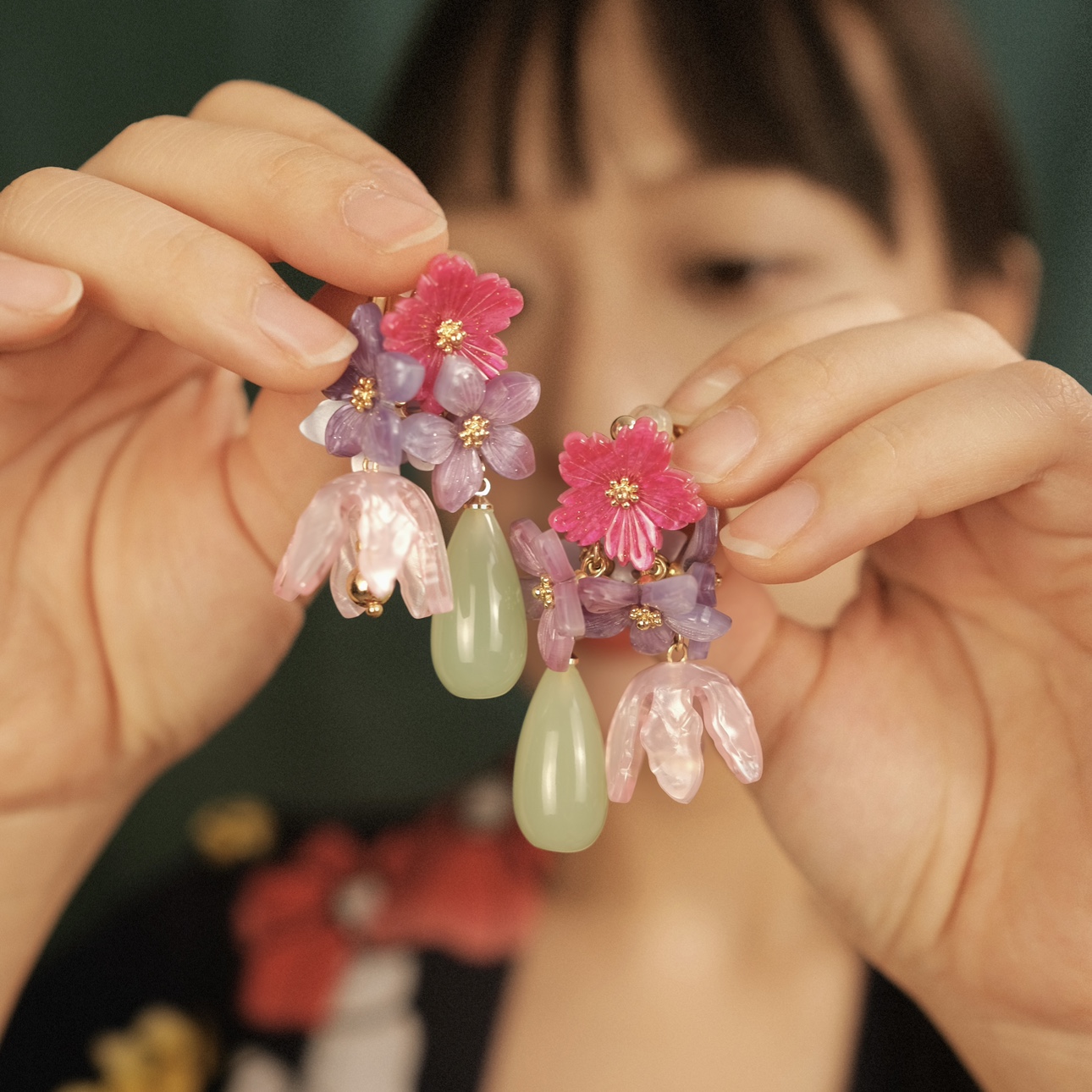 BOMBCACA江户时代系列 秋之七草 原创粉蓝重工花团淡雅精致耳环女
