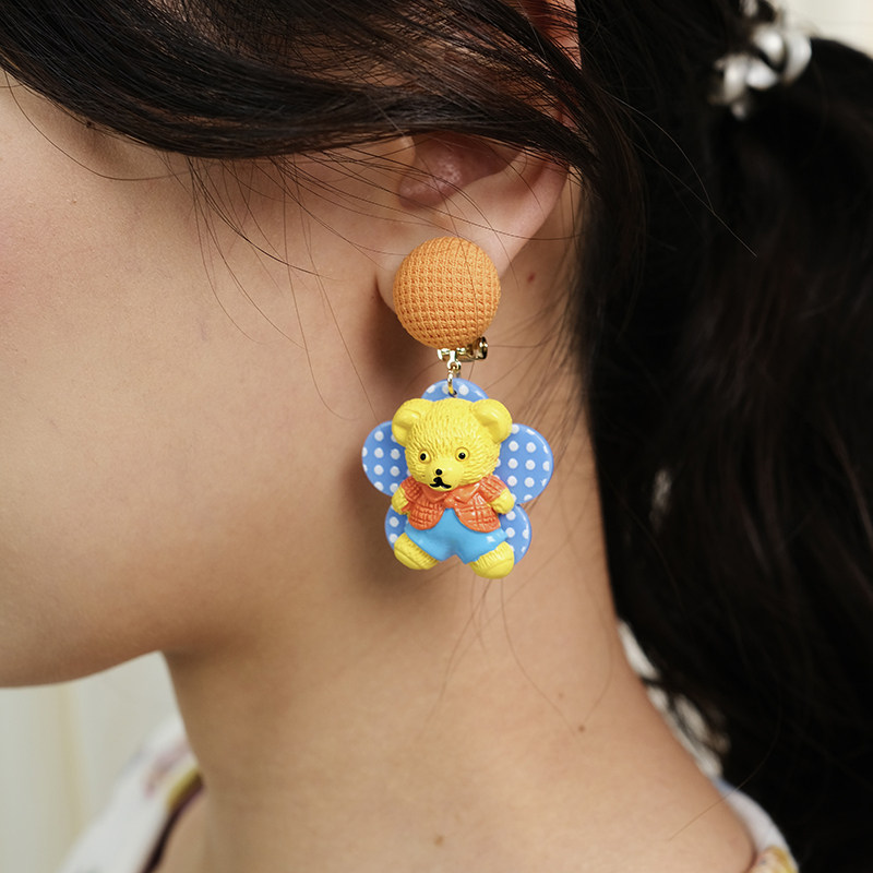BOMBCACA童话小镇系列 柠檬小熊 立体卡通童趣可爱动物耳环耳夹,饰品/流行首饰/时尚饰品新,耳环,淘宝优惠券,粉丝福利购,淘宝优惠卷