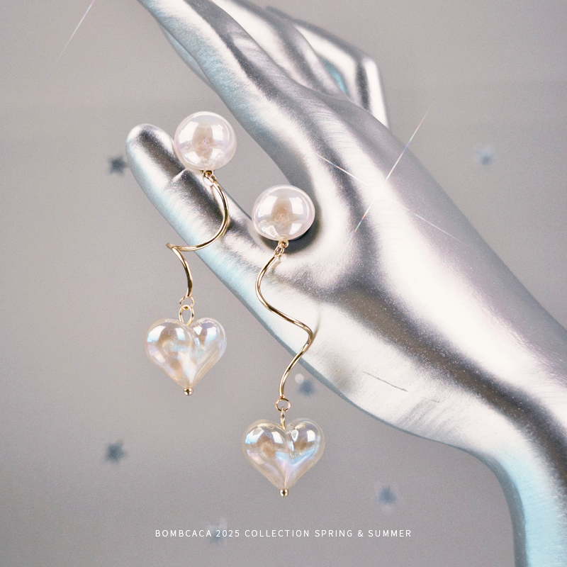 BOMBCACA人鱼之心 流线幻彩紫色优雅爱心简约气质耳环耳夹女