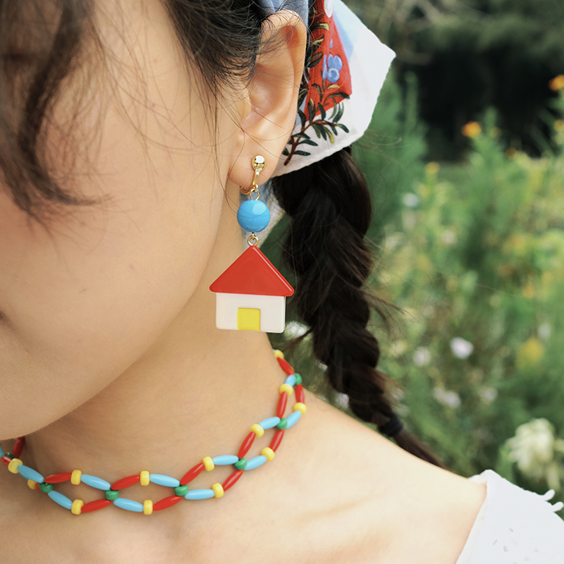 BOMBCACA放牛班的秋天系列 绘本里的小房子 原创可爱彩色趣味耳环