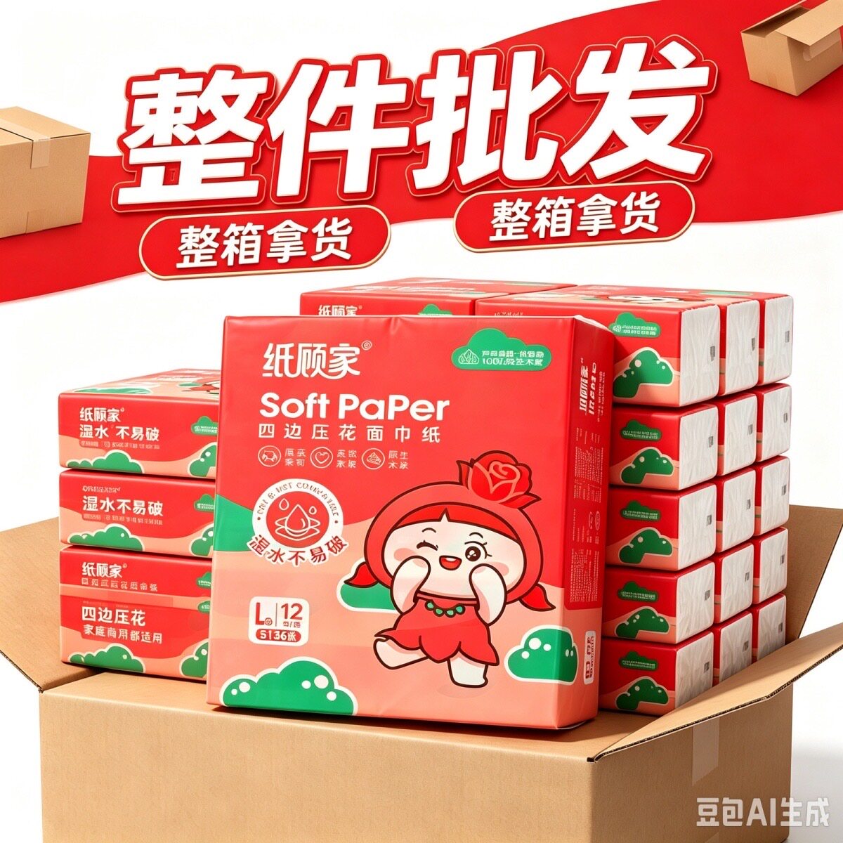 【整件批发】纸顾家四边压花面巾纸软抽纸厚实可湿水家用餐饮超值