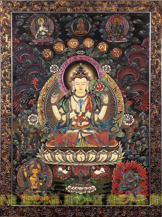 印花新款dmc纯棉线十字绣套件客厅餐厅佛堂玄关竖版唐卡 四臂观音