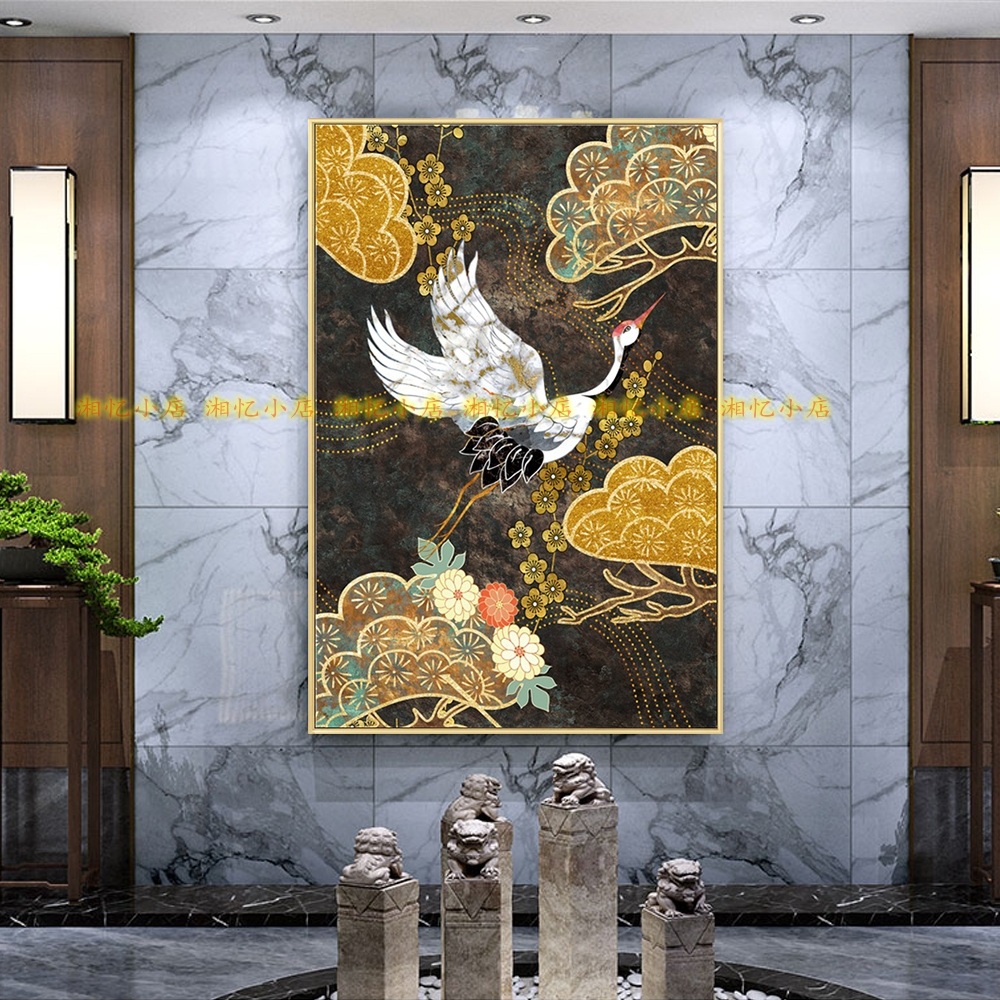 印花DMC纯棉十字绣套件客厅玄关中式中国风竖版 鹤松鹤延年 白鹤1