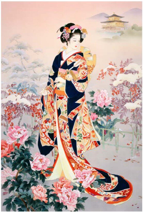 印花DMC纯棉绣线十字绣大幅 人物  油画 日本和服仕女图5