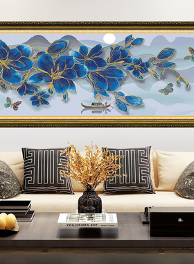 新款印花法国DMC十字绣套件 客厅卧室床头现代简约大幅画 花青舟