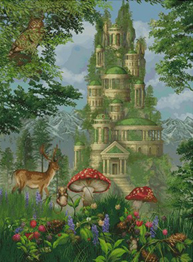 新款印花法国DMC十字绣套件客厅玄关欧式风景HAE梦幻之城绿色城堡