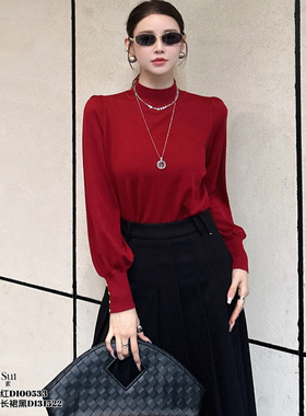 DI-SUI迪素正品2025秋冬新品女装00533纯色泡泡袖棉羊毛衣百搭