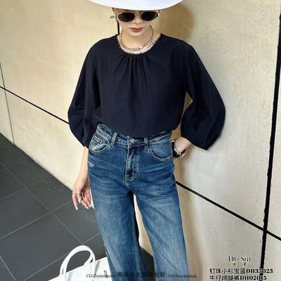 正品代购2025新款钉珠褶皱小衫