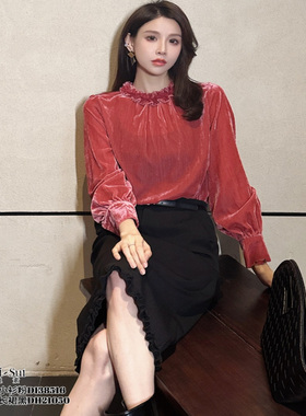 DI-SUI迪素欧韩站2025秋冬新品女装38516丝绒款蕾丝花边领气质小