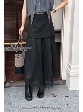 特价DI-SUI迪素正品2025秋冬31037女精致网纱假两件拼接半身中长