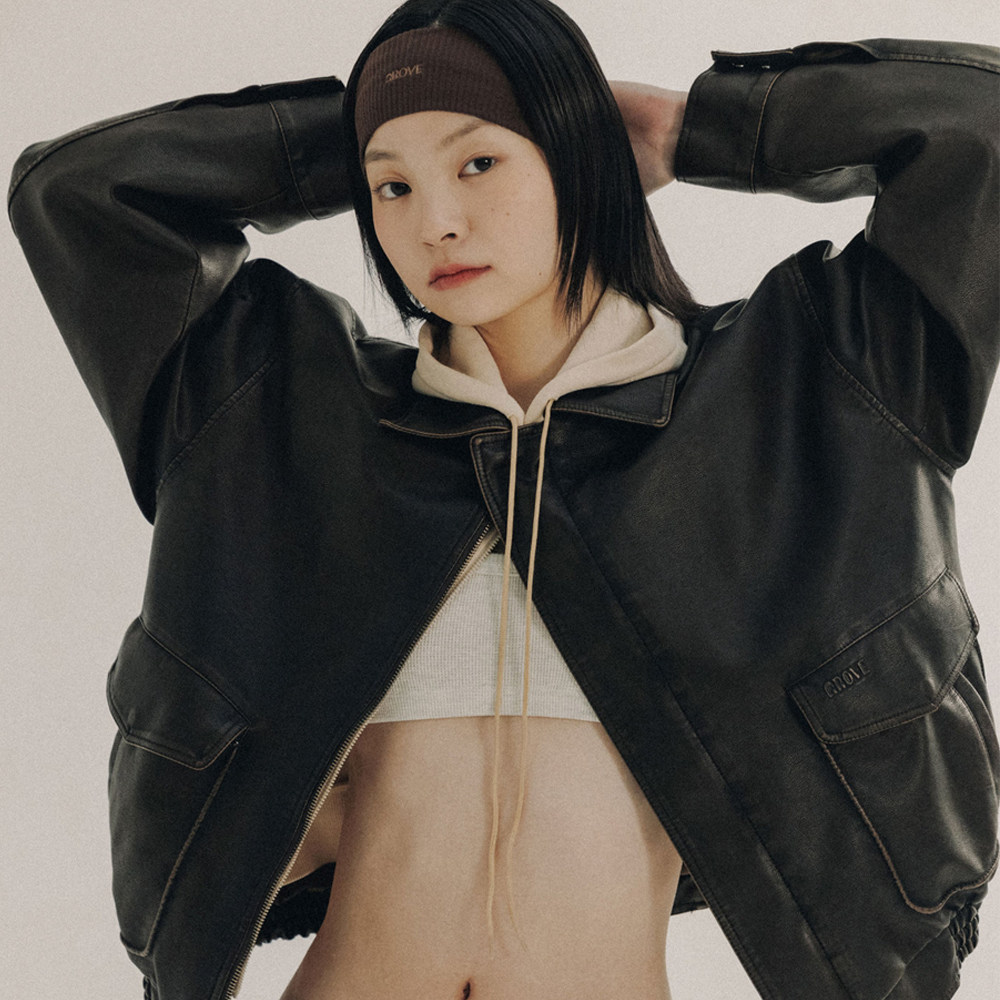 复古宽松做旧PU皮外套男女同款