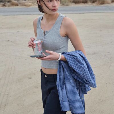 半扣无袖小背心T恤女生