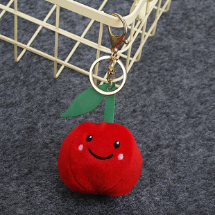 仿真苹果香蕉梨桃子草莓菠萝水果毛球钥匙扣笑脸表情挂件跨境