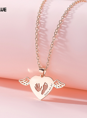 定制宝宝手脚印纯银项链爱心