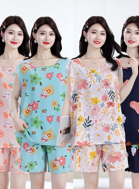 夏季棉绸加肥加大码女睡衣两件套