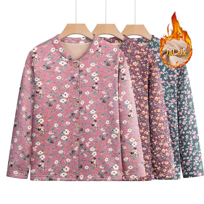 妈妈装德绒开衫保暖上衣冬季奶奶