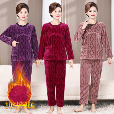 中老年妈妈长袖法兰绒套头家居服