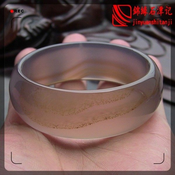 【锦缘石潭记】加宽加厚/天然原色灰紫玉髓手镯/俏色玉髓