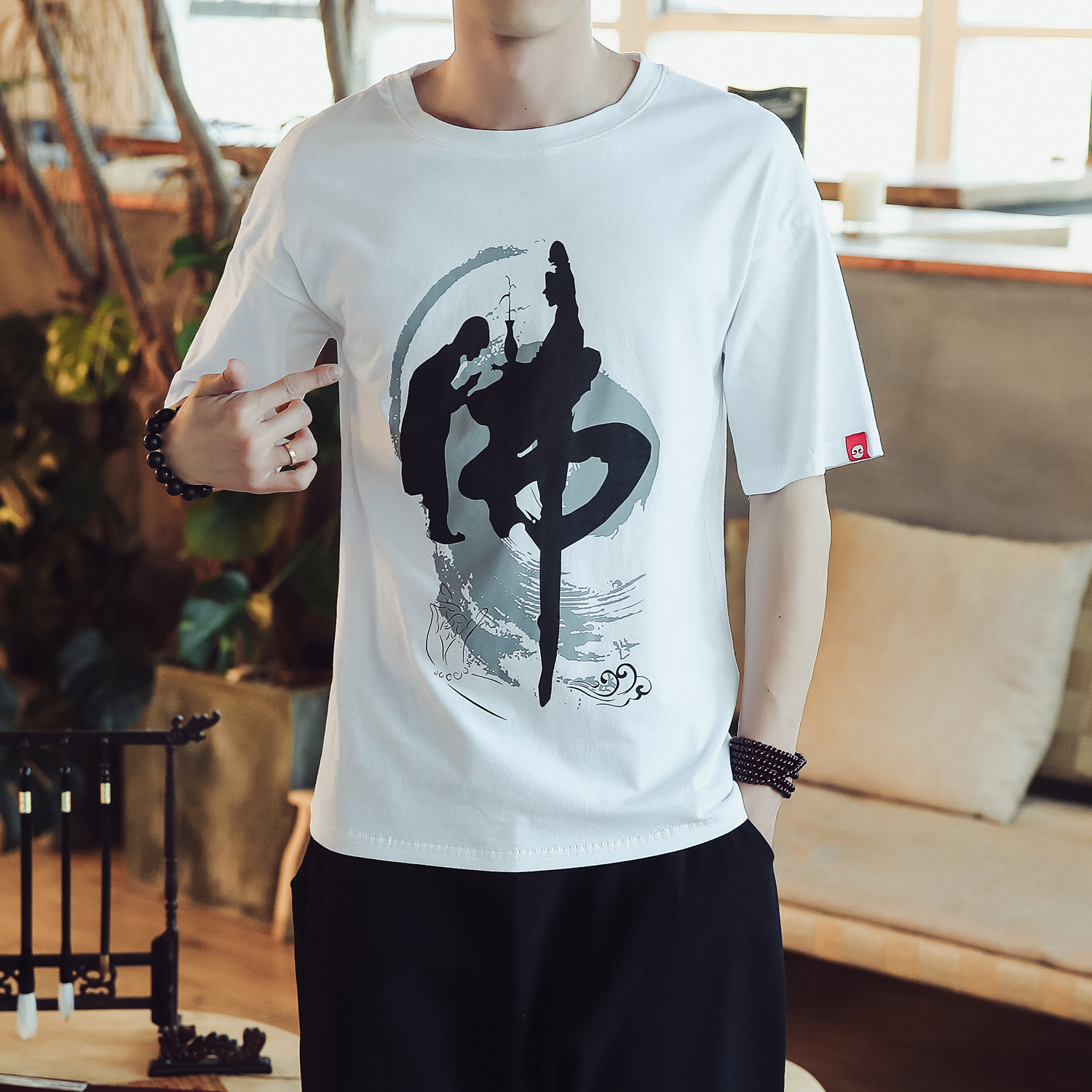 常年款风春夏秋季佛字印花大码宽松T恤上衣短袖B370-T89P25，男装T恤，电商B370-A