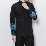 常年款秋冬季风刺绣立领复古衬衫可加厚内搭上衣B370-CS02P70，男装衬衫，电商B370-A