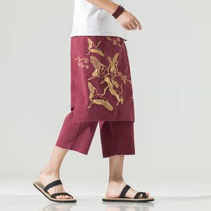 常年现货款夏季七分裤仙鹤刺绣可拆卸休闲裤B370-K20特批P40图片