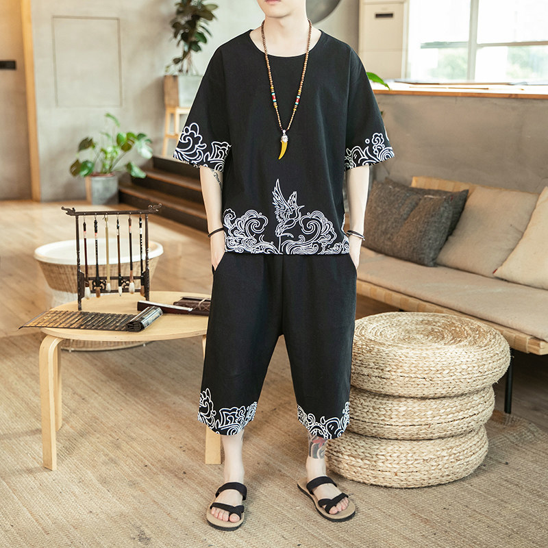 常年款春夏秋季风短袖T恤印花上衣套装九分裤B370-TZ31P60图片