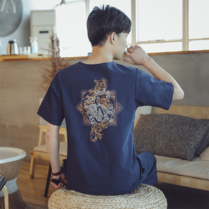 常年款春夏秋季风刺绣套装棉麻T恤短袖七分裤B370-TZ42P50图片
