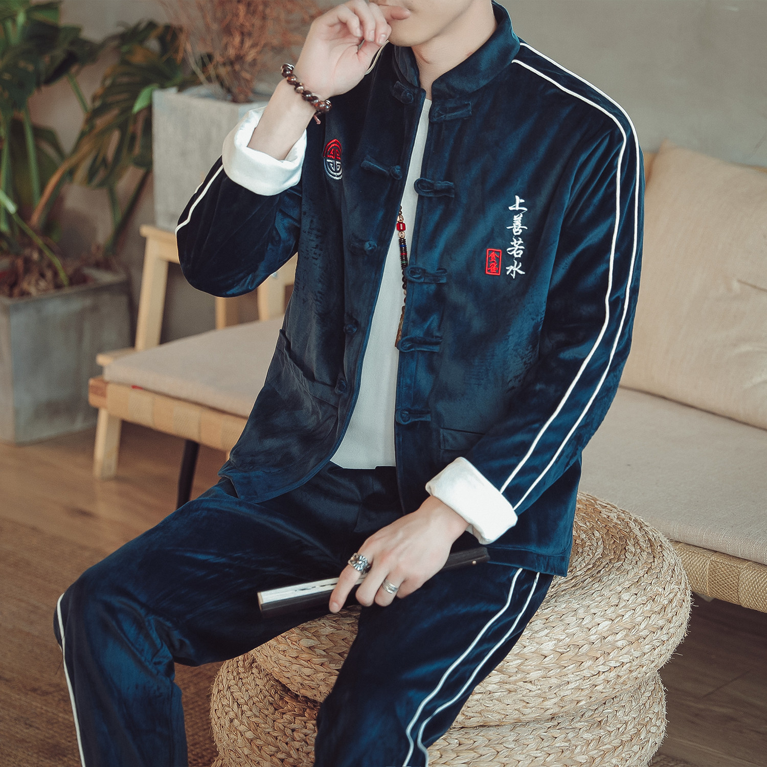 常年款秋冬季上善若水刺绣套装宽松上衣B370-TZ21特批P115,男装休闲套装,电商B370-A