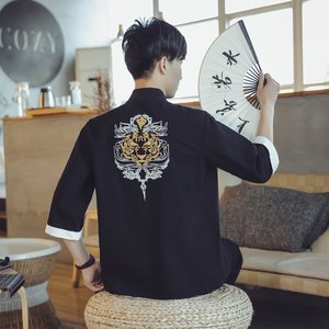 常年春夏秋款风刺绣套装棉麻T恤短袖七分裤B370-TZ43P60图片