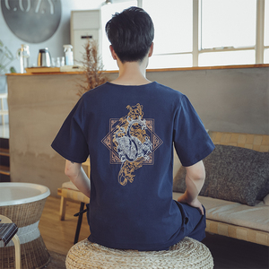 常年款春夏秋季风刺绣套装棉麻T恤短袖七分裤B370-TZ42P50图片