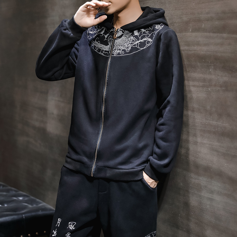 秋冬季风日系大刺绣连帽卫衣宽松套装B370-TZ26P90,男装休闲套装,电商B370-A