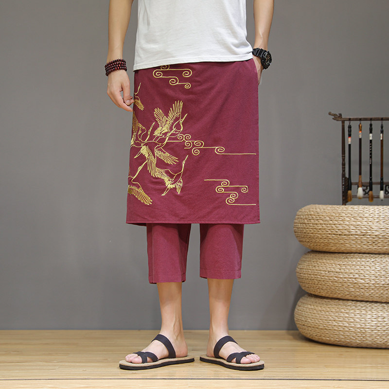 常年现货款夏季七分裤仙鹤刺绣可拆卸休闲裤B370-K20特批P40，男装牛仔裤，电商B370-A