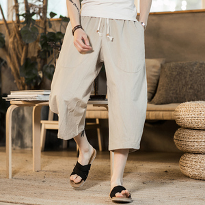 常年现货款风大码哈伦裤棉麻裤子七分吊裆裤B370-K883P40，男装休闲裤，电商B370-A