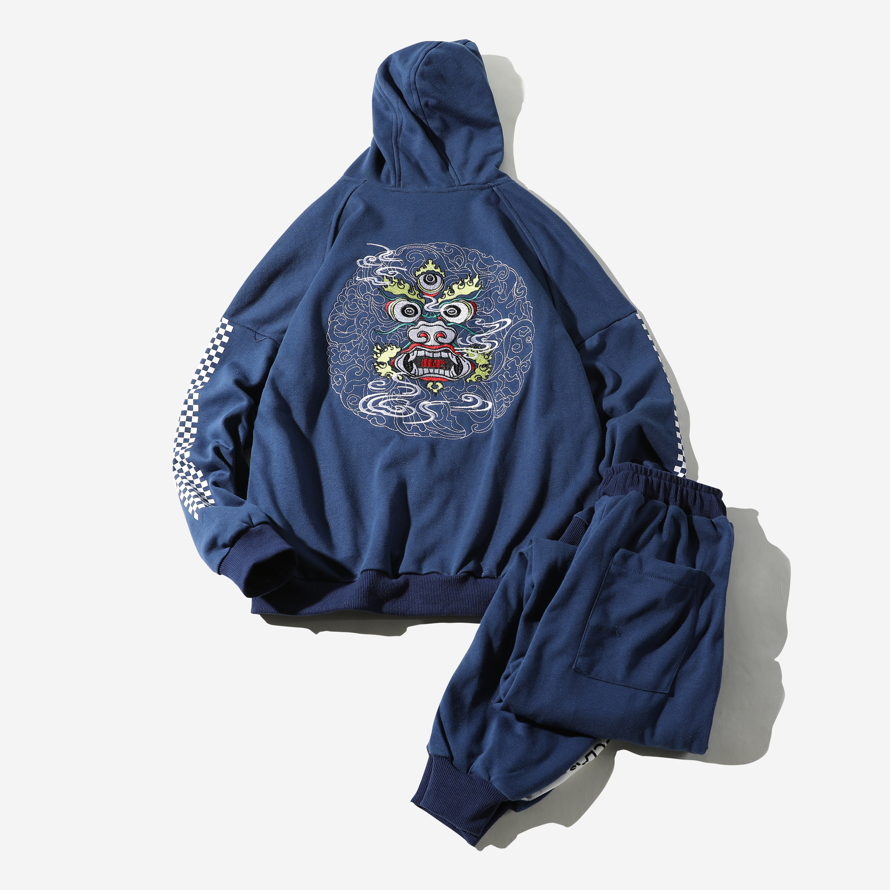 秋冬季风日系刺绣连帽卫衣宽松套装B370-TZ27P80,男装休闲套装,电商B370-A