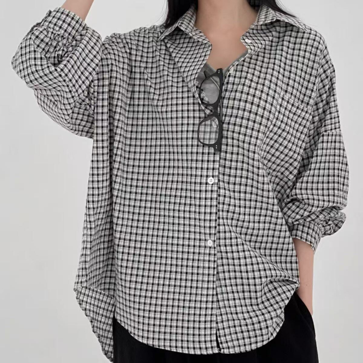 韩版小众oversize长袖格子衬衫时尚原宿风休闲宽松防晒外套女衬衣
