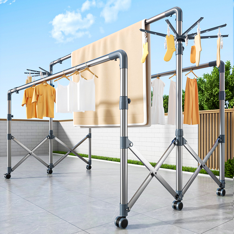 晾衣架落地折叠不锈钢晒被子神器