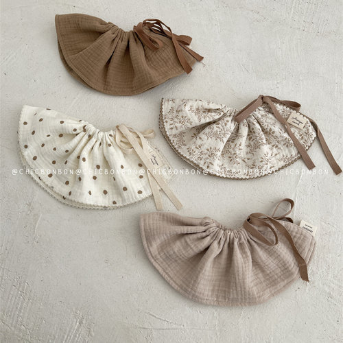 韩国ins风婴幼儿4层棉纱口水巾纱布360度围嘴撞色系绳花朵宝宝