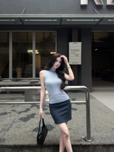 AWMUMU纯欲风御姐高智感蓝色A字中腰显瘦百搭包臀裙半身裙女a字裙