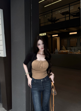 AWMUMU纯欲风辣妹性感吊带背心女修身显瘦内搭咖色打底衫上衣女