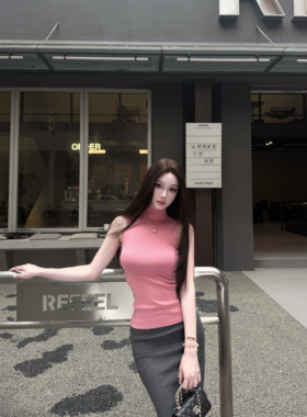 AWMUMU 智性衣橱 高领无袖针织背心女修身显瘦外穿挂脖吊带上衣女